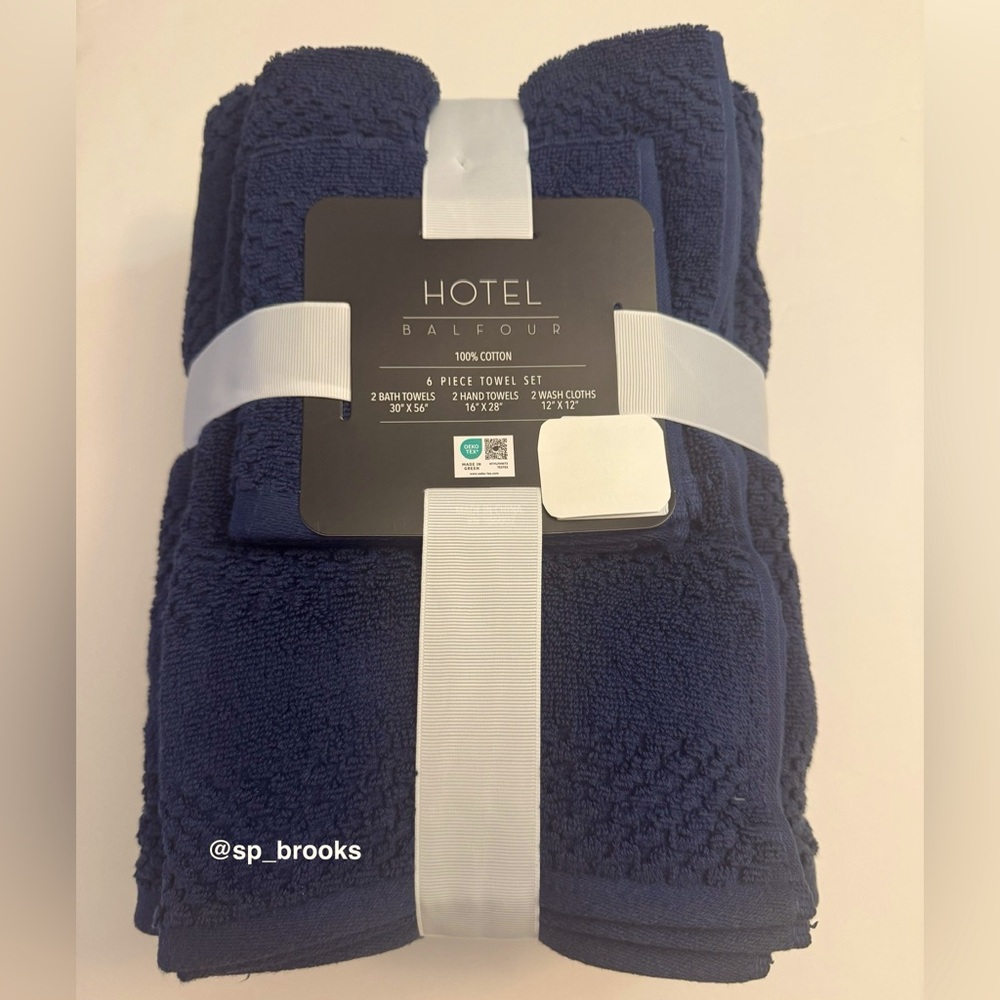 🎁6PC Hotel Balfour Bath Towel Bundle - Cotton -Club Navy Blue- Waffle Textured